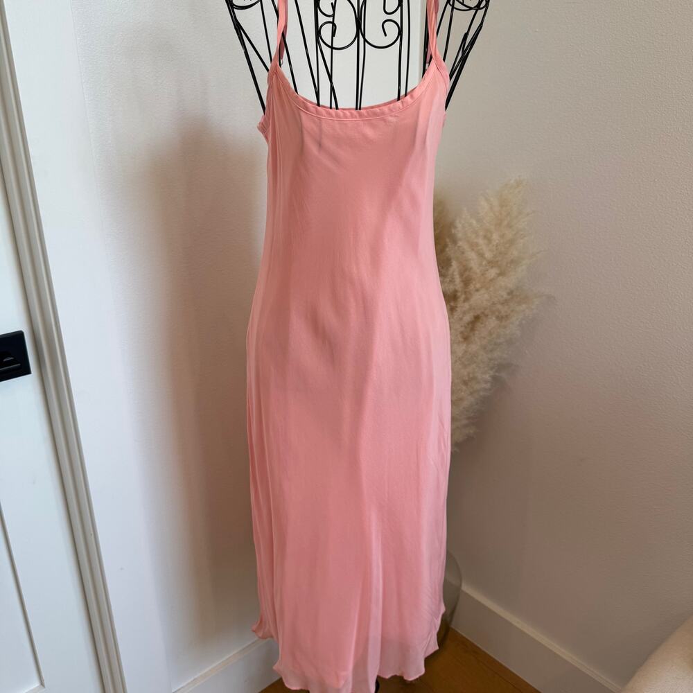 Brazeau Tricot Peach Silk Slip Midi Scoop Neck Dress Size 1(small)